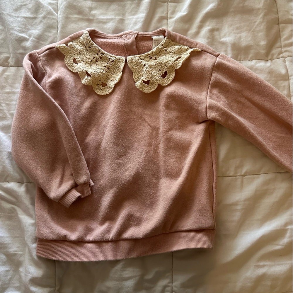 H&M Blush and Cream Crochet Detail Top